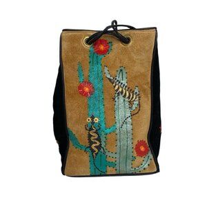 Handmade Handpainted Purse Bag Gecko Lizards Cactus Suede by Linda Chase Arizona